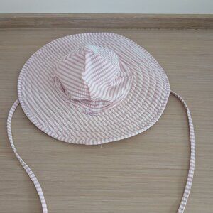 RuffleButts Pink Seersucker Beach Sun Swim Hat Pink & White Striped, 0-12M